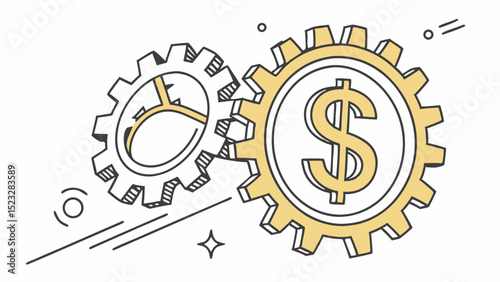 Interlocking Gears with Dollar Sign Financial Mechanism Illustration
