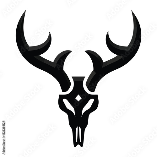Vector Illustration of a Black Deer Skull with Antlers on a White Background for Design Projects