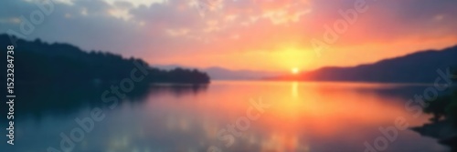 Abstract blurred sunrise over a tranquil lake, perfect for presentations, websites, or calming visuals Ideal for travel, nature, or wellness themes , lake, natural beauty, sunrise