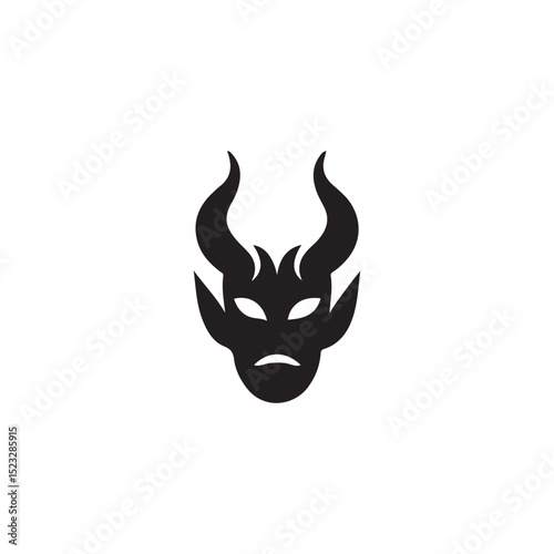 Silhouette of a demonic face with horns.A simple, black silhouette of a demonic or devilish face with large horns.