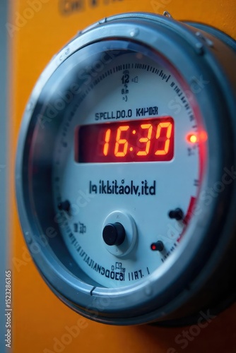 Close-up shot of a digital energy meter displaying a high kilowatt reading, indicating peak energy consumption , electricity, analytics, consumption
