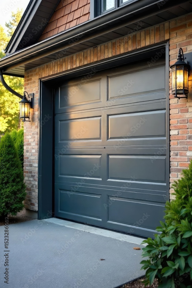 Fototapeta premium Secure your valuable possessions with a robust garage door and advanced security system Peace of mind guaranteed with effective protection against theft and vandalism , garage security, home security