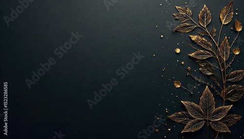 Elegant and delicate gold leaf detailing on a smooth, dark surface Perfect for design blogs, home decor websites, and luxury product imagery , texture, design, surface