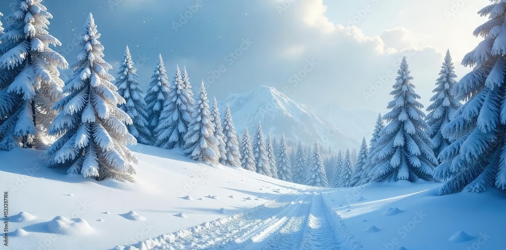 Fototapeta premium A breathtaking landscape of pristine snowflakes settling gently onto towering snowdrifts, creating a serene winter wonderland scene Perfect for winter, holiday, and nature themes , ice, peace