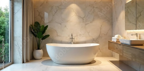 Luxurious bathtub interior with elegant tile, modern fixtures, and soft lighting creates a spa-like atmosphere perfect for relaxation and rejuvenation , ambiance, upgrade, wellness