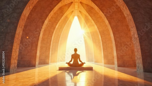 Serene, ethereal dome structure bathed in soft, golden light, radiating spiritual energy and tranquility Perfect for meditation, yoga, and spiritual themes , religious, escape