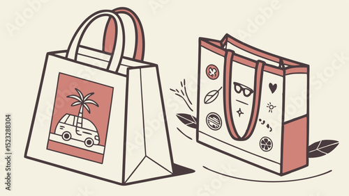 Two Illustrated Tote Bags with Unique Designs