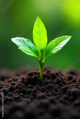 A lush green plant is partially submerged in soil, its leaves peeking out from the earth, representing the concept of burying nature, perhaps for propagation or preservation , spade, botany
