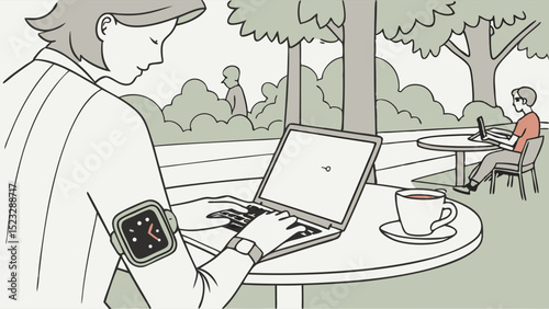 Woman Working on Laptop Outdoors in a Park Setting