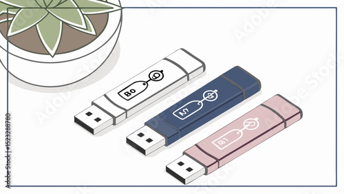 Three Isometric USB Flash Drives with Unique Designs