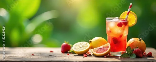 Relaxing summer scene with refreshing drinks, sun-kissed fruits, and lush greenery, perfect for spa-like ambiance and summer pampering , nature, natural, leaves