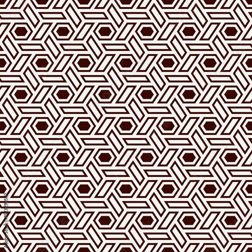 Hexagonal seamless pattern. Honeycomb surface print. Mosaic tiles. Flooring background. Wicker, weave, entwine effect geometric ornament. Modern geometrical wallpaper. Vector abstract