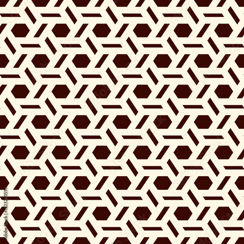 Hexagonal seamless pattern. Honeycomb surface print. Mosaic tiles. Flooring background. Wicker, weave, entwine effect geometric ornament. Modern geometrical wallpaper. Vector abstract
