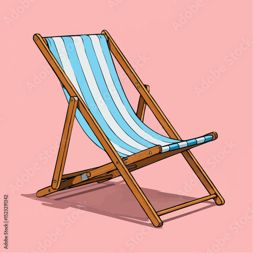 Striped Beach Chair Illustration on Blue Background

