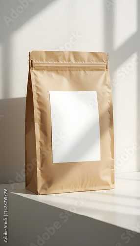 paper bag mockup with blank white label.