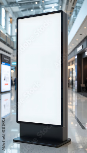 Mockup of a vertical digital signage with blank white screen.