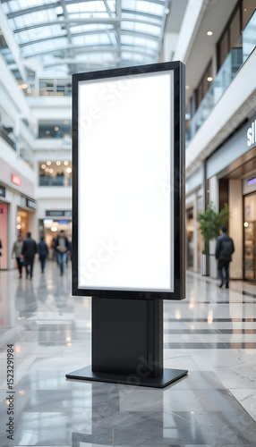 Mockup of a vertical digital signage with blank white screen.