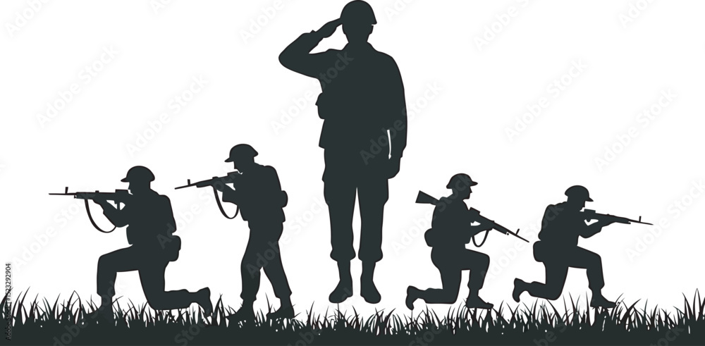 Obraz premium Veteran Soldier Vector and silhouette Illustration white color background
