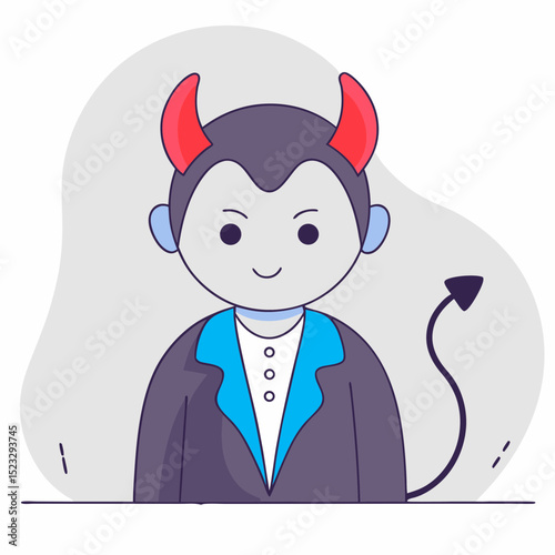 A cartoonish devil with horns and a devilish grin. He is wearing a suit and tie