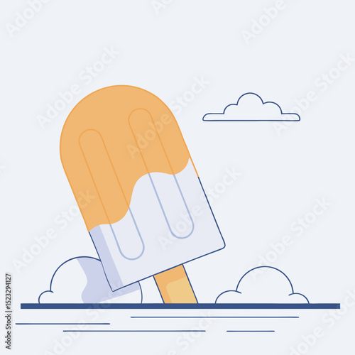 A cartoon drawing of a melting ice cream cone. The ice cream is melting and dripping down the cone, creating a sense of sadness and loss. The image is set against a cloudy sky