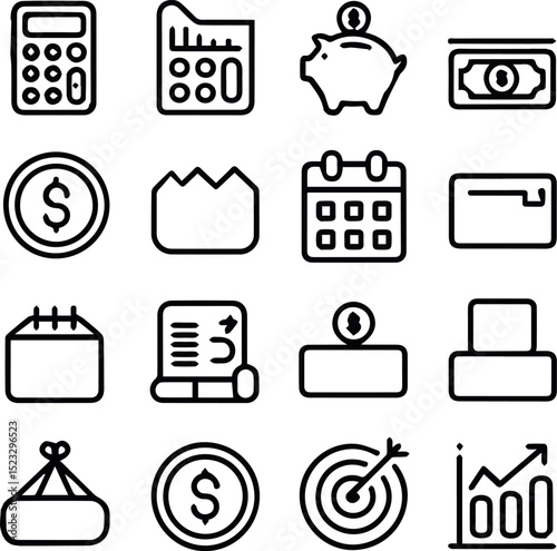 Financial business icons set modern line style design elements money chart graph dollar target report