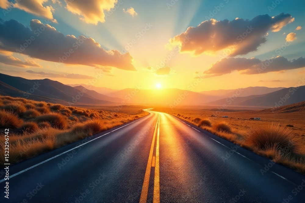 Naklejka premium A winding road stretching towards a bright horizon symbolizes the journey of a career path, full of opportunities and challenges , bright, ladder, path