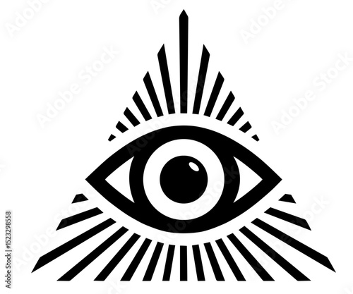All-Seeing Eye in Triangle with Radiating Rays – Esoteric Symbol of Awareness, Enlightenment, Divine Vision, Secret Knowledge and Occult Observation in Mystical Style


