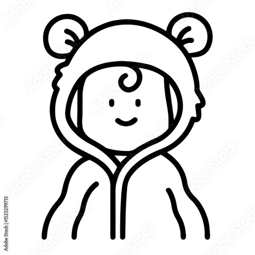 Happy Baby in Hooded Pajamas with Bear Ears — Post-Bath Comfort, Childhood Joy, Cute Sleepwear, Toddler Hygiene Routine, Warmth and Family Care Symbol