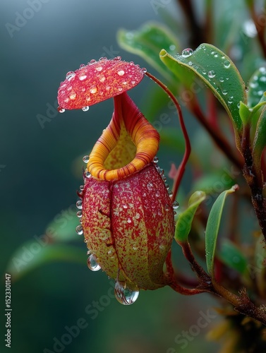 Exotic Pitcher Plant with Dew Drops