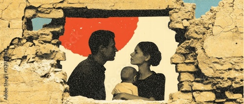 Family Portrait through Ruined Wall