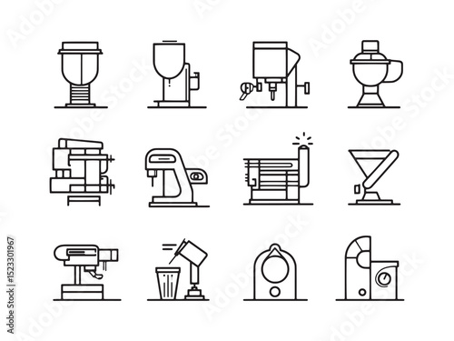 Horizontal Milling Minimalist 2D Line Drawing