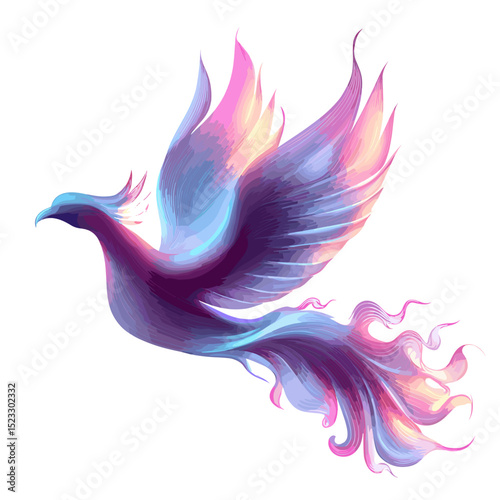 Stylized vector of a phoenix bird in flight with vibrant gradient and flowing feathers
