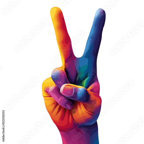 Vector illustration of a hand making peace sign with bold vibrant gradient colors
