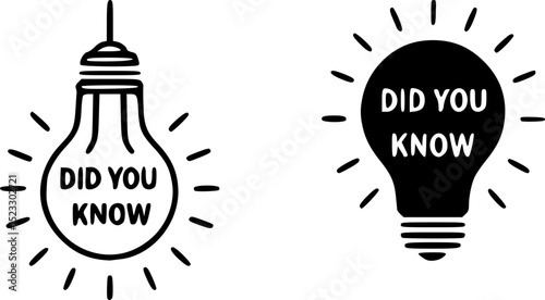 did you know with hanging bulb. flat stroke trendy modern minimal logo graphic, vector set silhouette
