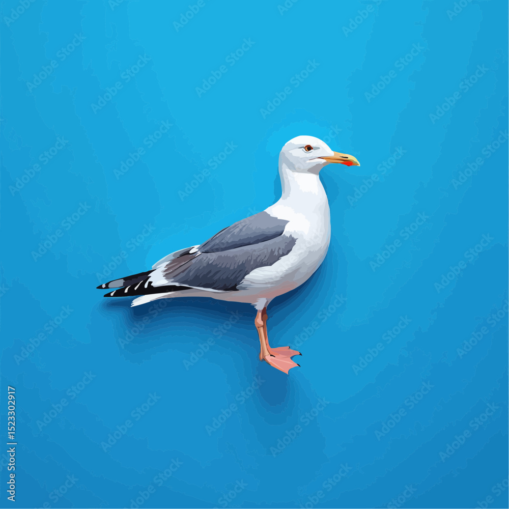 Obraz premium Seagull Standing Still on Blue Background