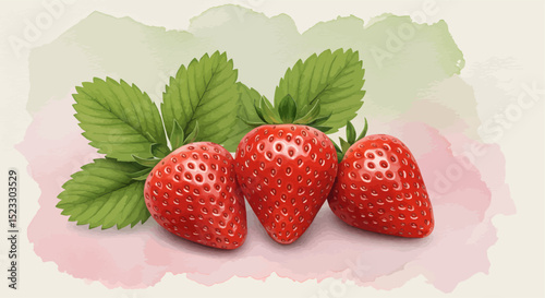 Fresh Strawberries with Leaves
