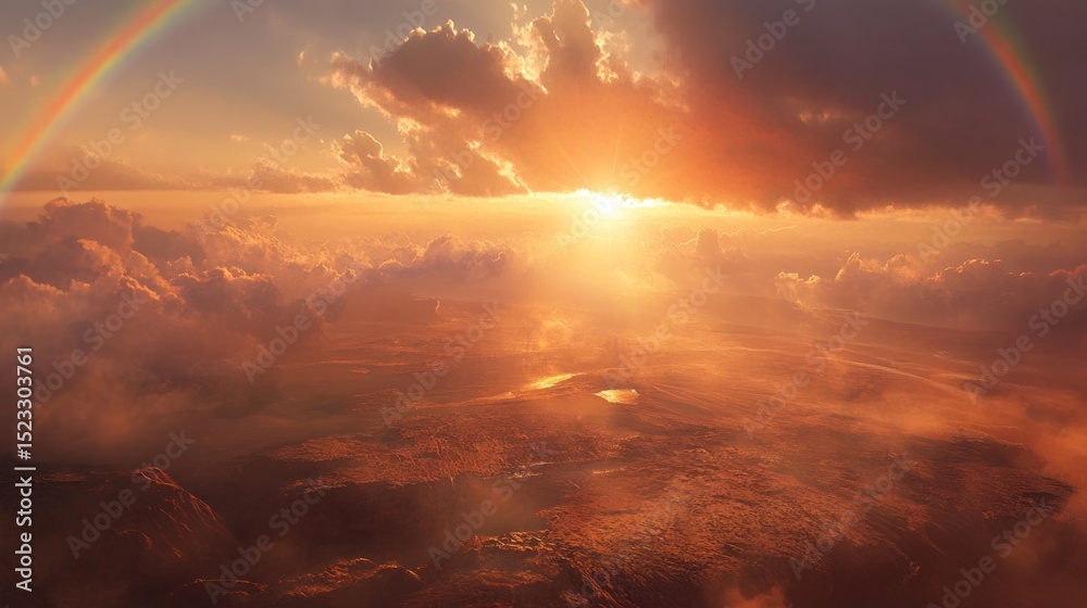 Obraz premium Sunset over cloudscape, aerial view