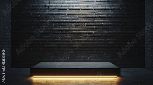 Illuminated Platform in Dark Brick Room photo