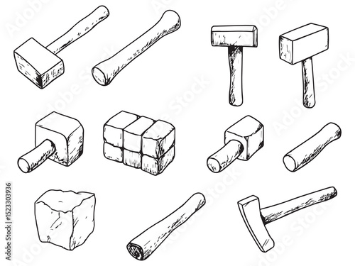 Brick Hammer ultra minimalist 2D line art