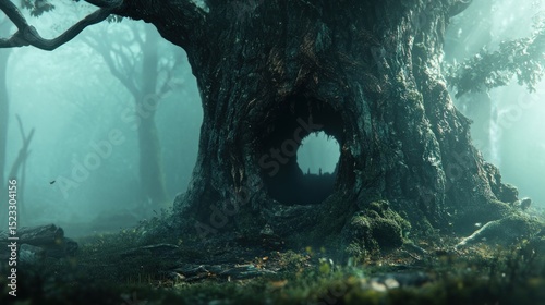 Enchanting forest with ancient tree