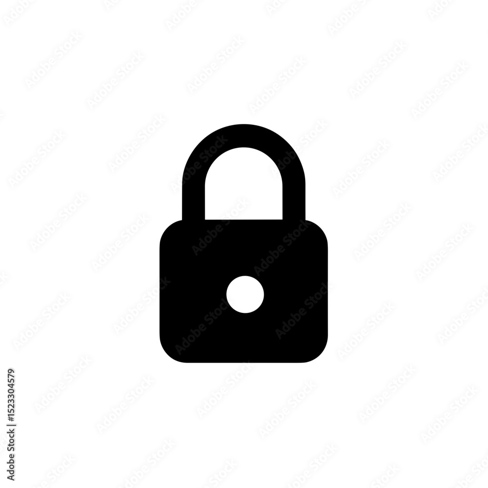 Simple black vector icon of a locked padlock with circular keyhole for security
Simple black vector icon of a locked padlock with circular keyhole for security