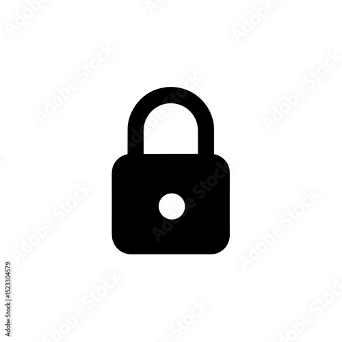 Simple black vector icon of a locked padlock with circular keyhole for security

