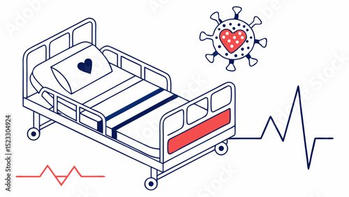 Medical Bed Virus and Heartbeat Representing Healthcare and Illness