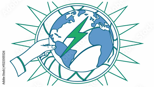 Hand Holding Earth Globe with Lightning Bolt