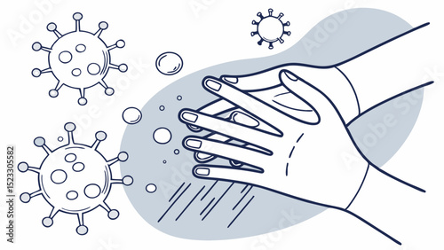 Handwashing Illustration with Virus Prevention