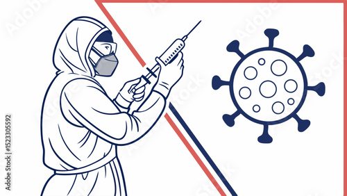 Healthcare worker administering injection virus illustration