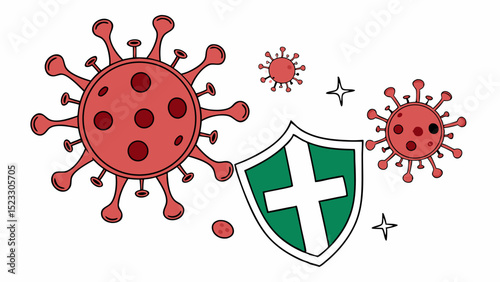 Illustration of Coronavirus and Protective Shield Concept