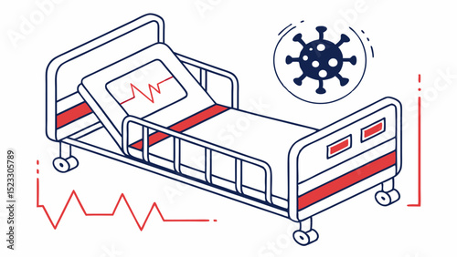 Isometric Illustration of Hospital Bed with Coronavirus Icon