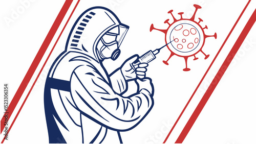 Scientist in Protective Gear Injecting Coronavirus with Syringe