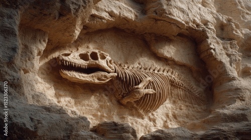 Ancient Tyrannosaurus Rex Fossil Embedded in Sedimentary Rock Layers Formation